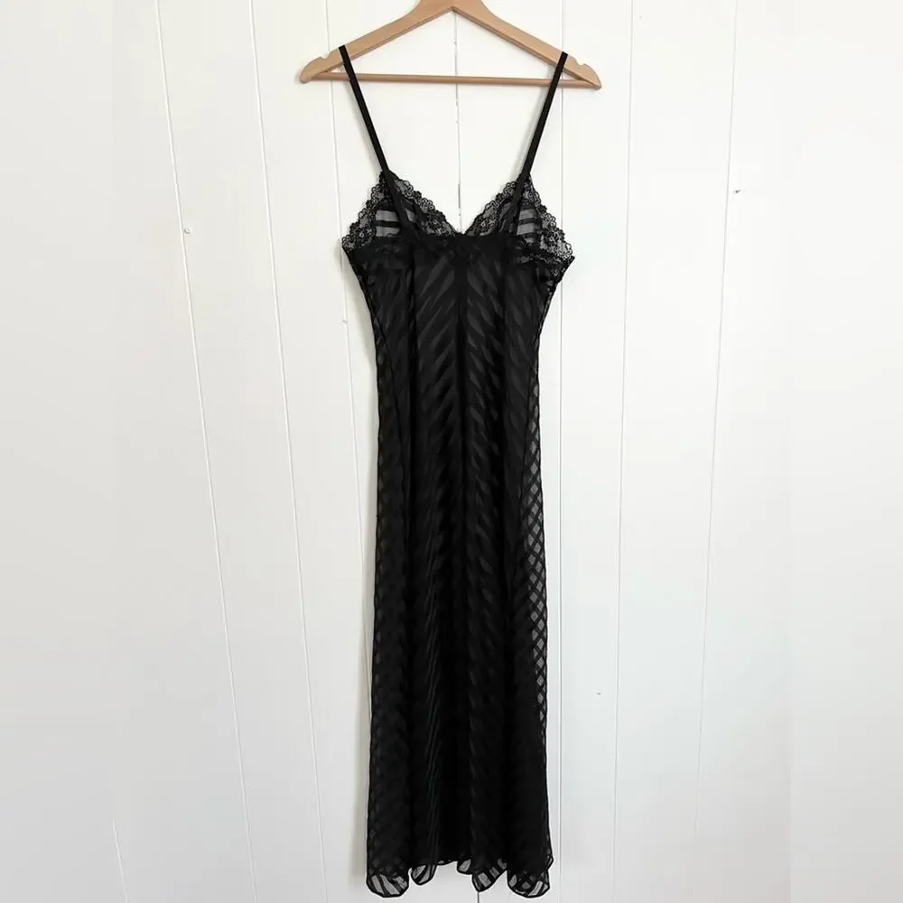 Vintage black nightgown night dress stripe goth punk layered moto bikercore - Picture 7 of 7
